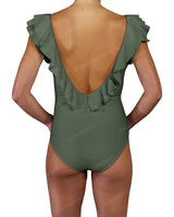 V-Neck Ruffle Trim One Piece