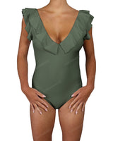 V-Neck Ruffle Trim One Piece