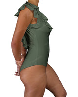 V-Neck Ruffle Trim One Piece
