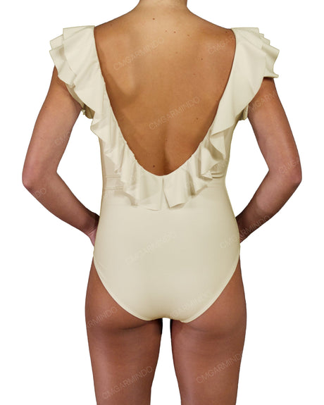 V-Neck Ruffle Trim One Piece