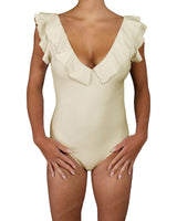 V-Neck Ruffle Trim One Piece