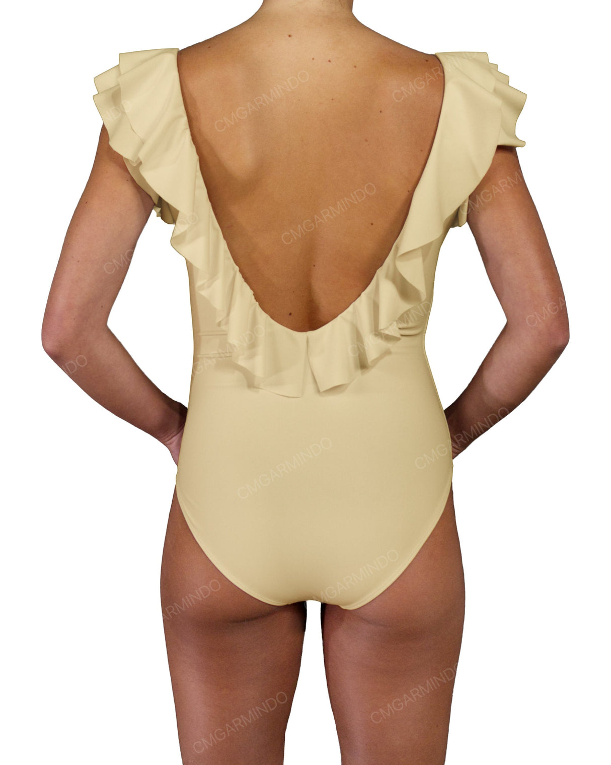 V-Neck Ruffle Trim One Piece