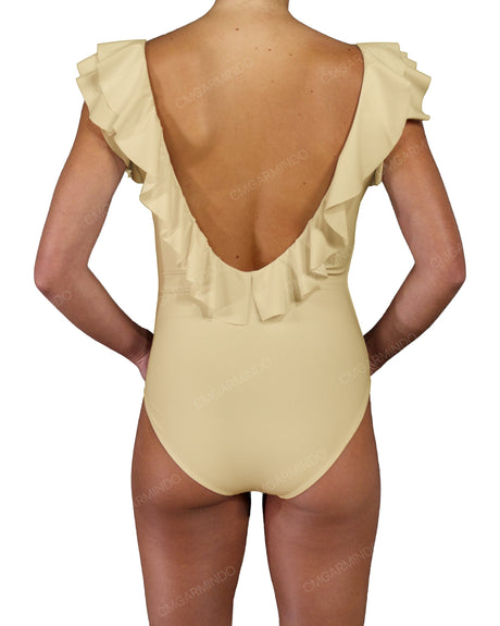 V-Neck Ruffle Trim One Piece