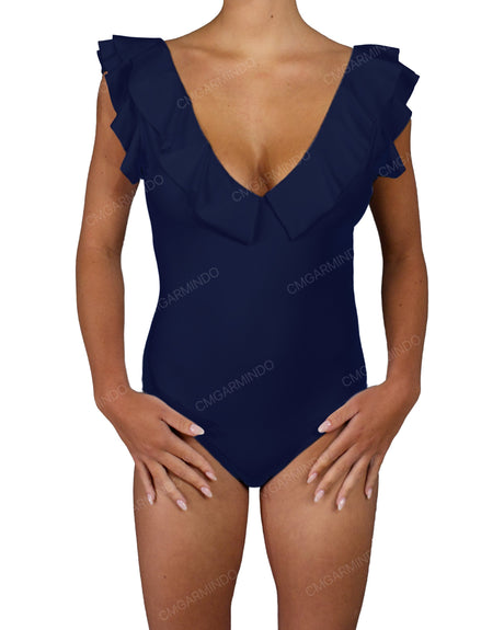 V-Neck Ruffle Trim One Piece