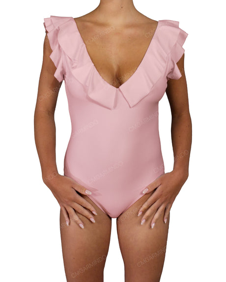 V-Neck Ruffle Trim One Piece