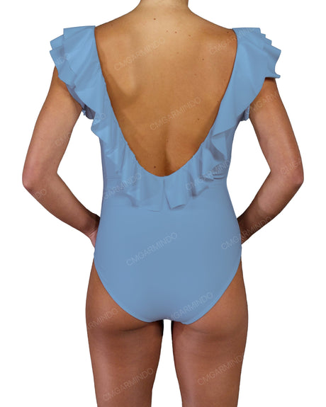 V-Neck Ruffle Trim One Piece