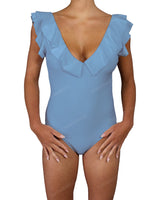 V-Neck Ruffle Trim One Piece