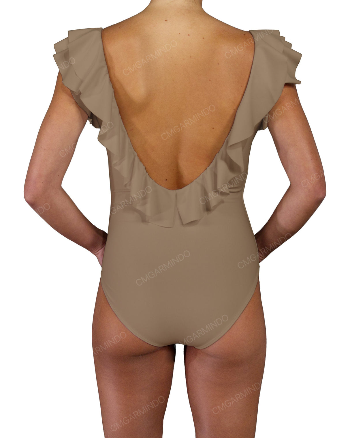 V-Neck Ruffle Trim One Piece