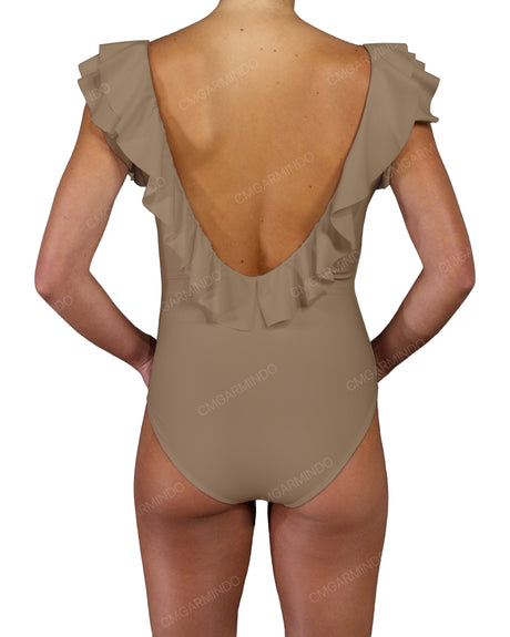 V-Neck Ruffle Trim One Piece