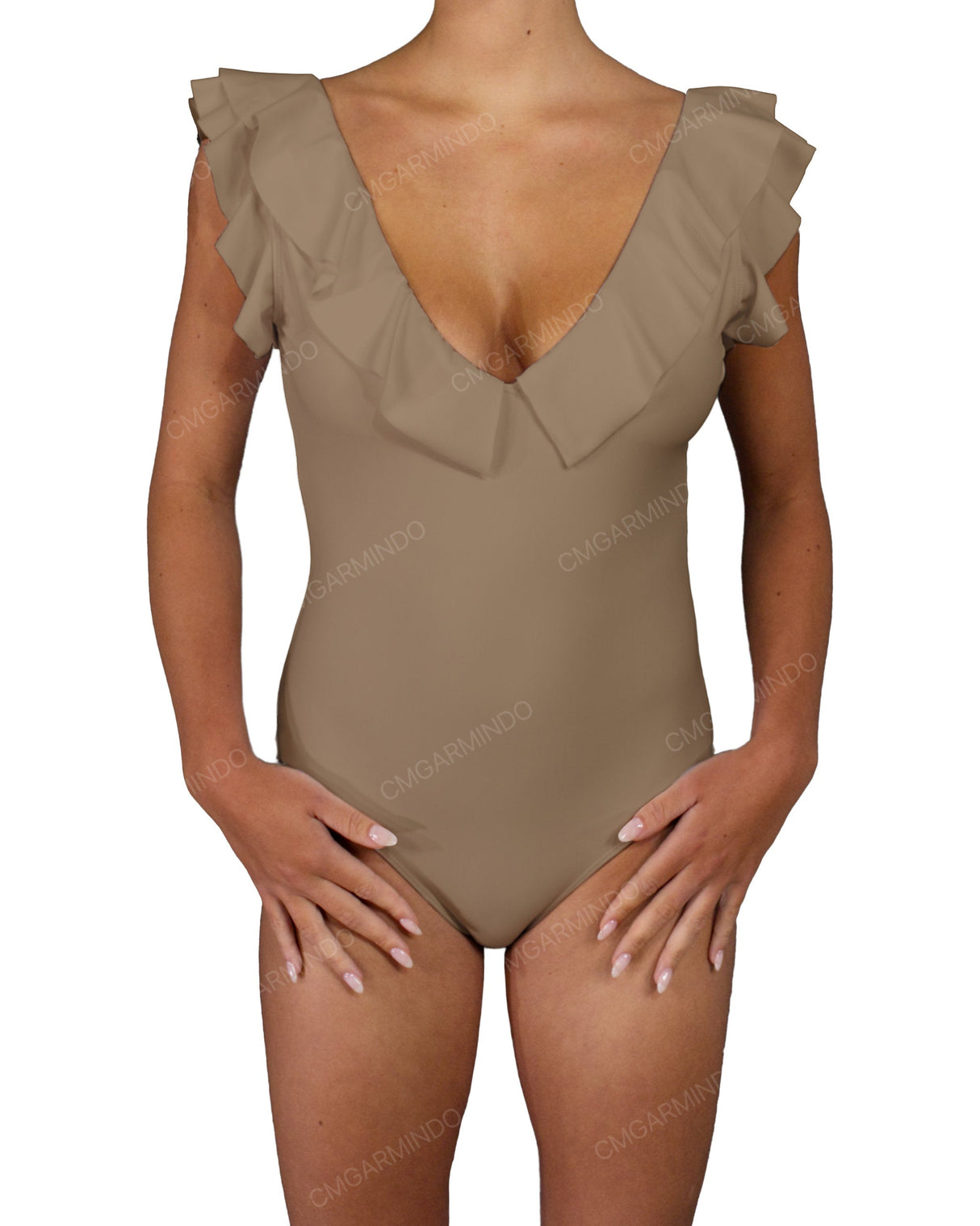 V-Neck Ruffle Trim One Piece