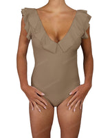 V-Neck Ruffle Trim One Piece