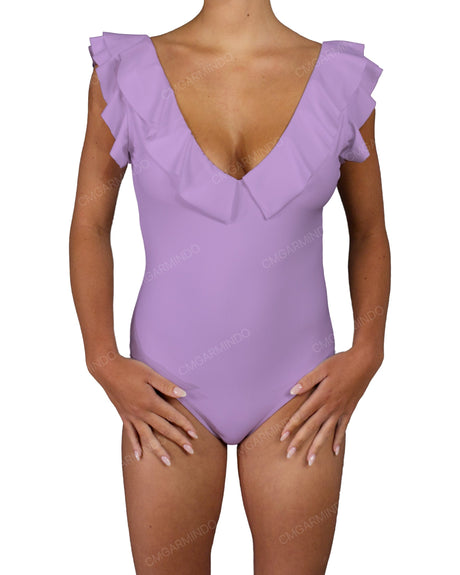V-Neck Ruffle Trim One Piece