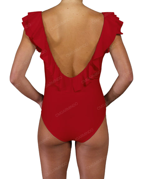 V-Neck Ruffle Trim One Piece