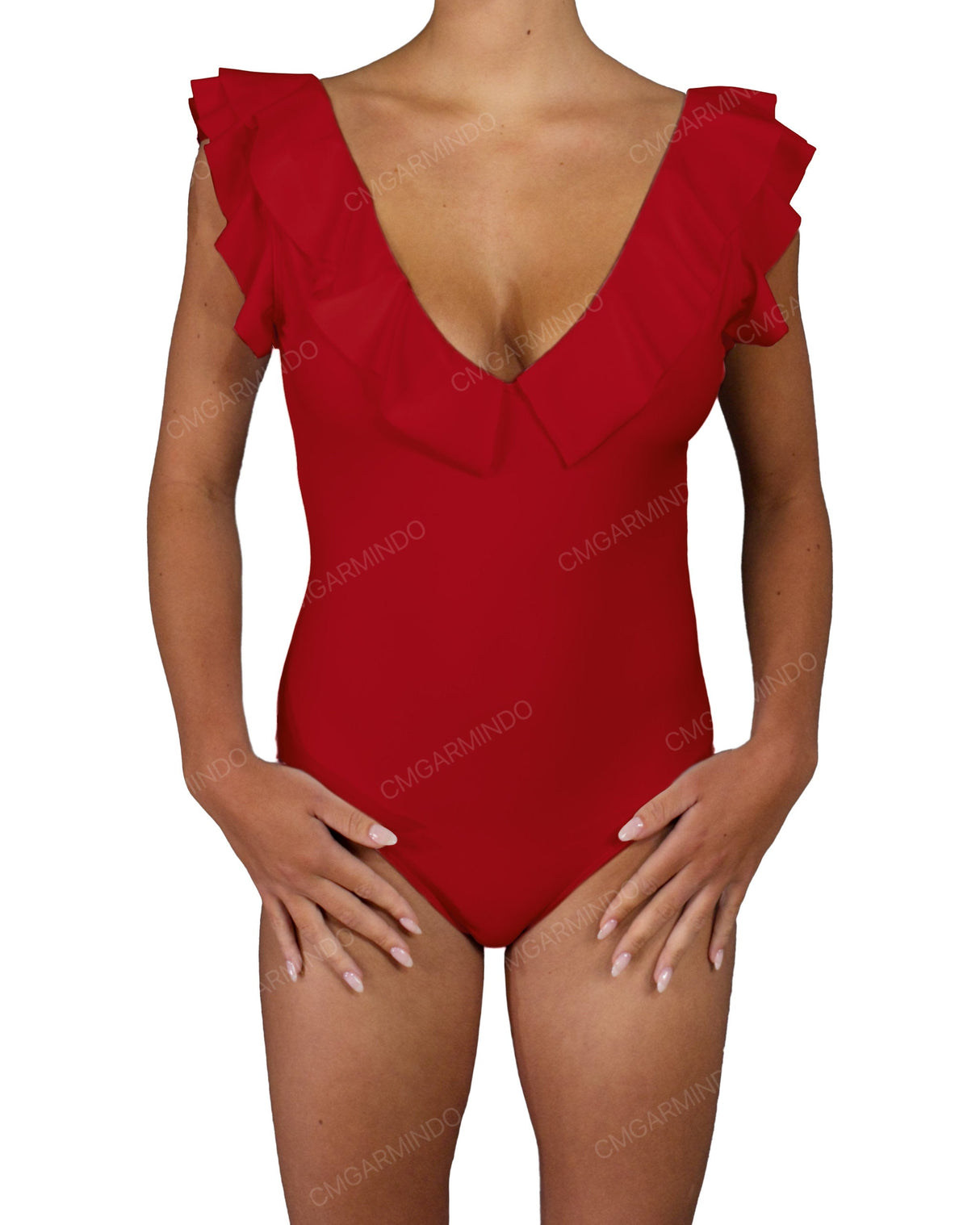 V-Neck Ruffle Trim One Piece