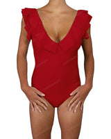 V-Neck Ruffle Trim One Piece