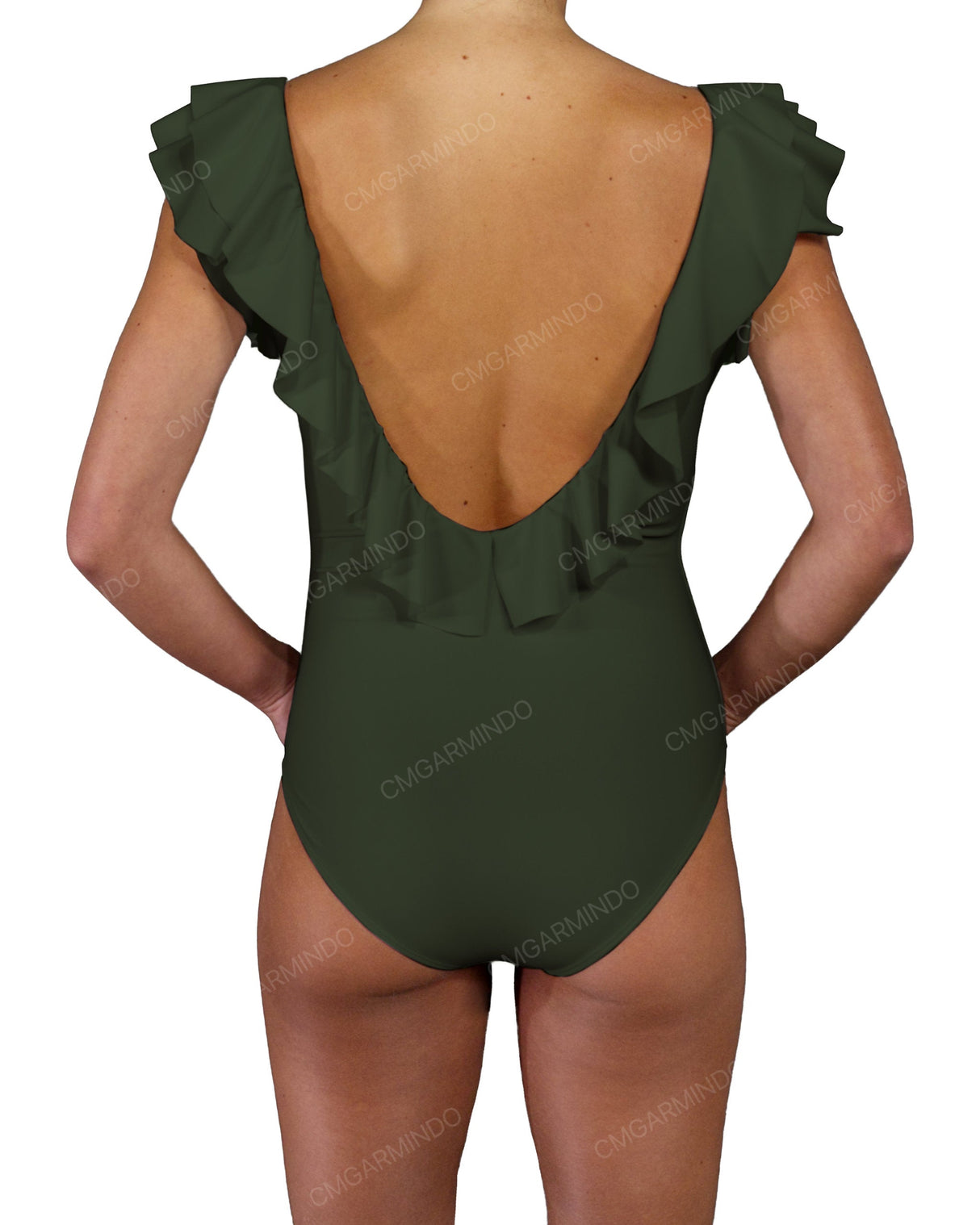 V-Neck Ruffle Trim One Piece