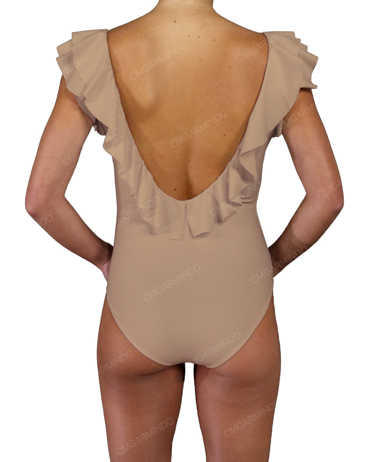 V-Neck Ruffle Trim One Piece