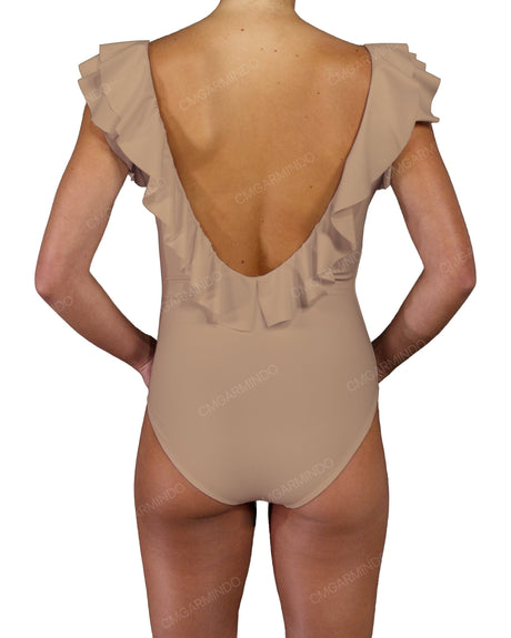 V-Neck Ruffle Trim One Piece