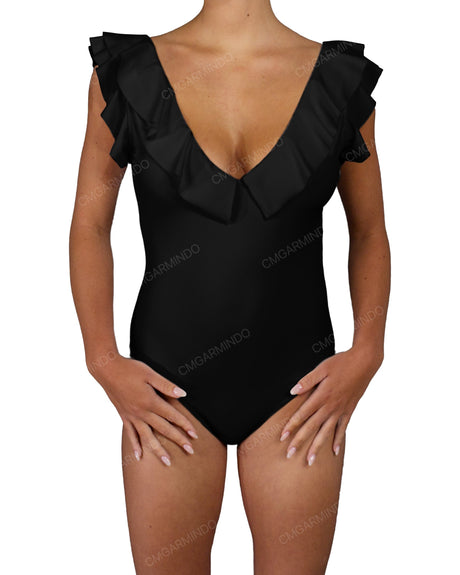 V-Neck Ruffle Trim One Piece