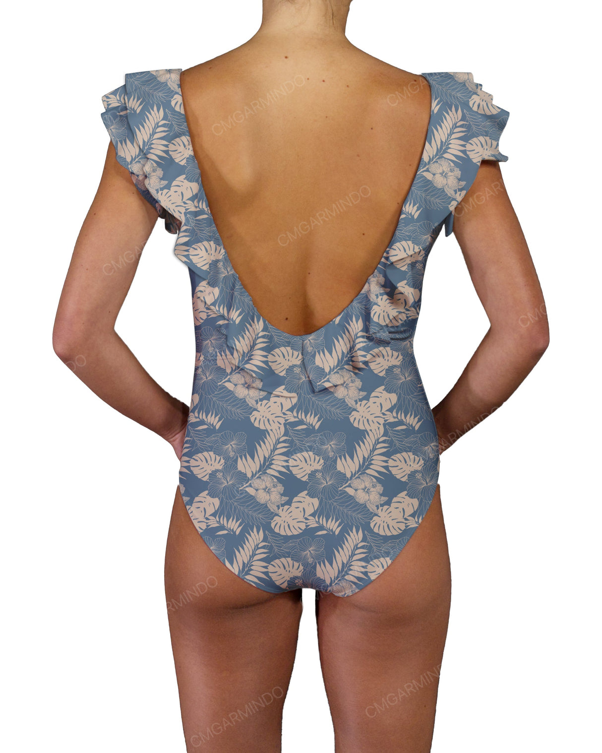 V-Neck Ruffle Trim One Piece