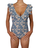 V-Neck Ruffle Trim One Piece