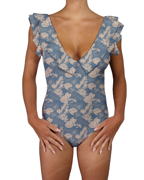 V-Neck Ruffle Trim One Piece
