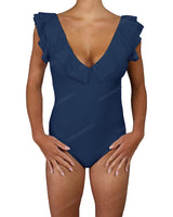 V-Neck Ruffle Trim One Piece