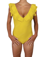 V-Neck Ruffle Trim One Piece