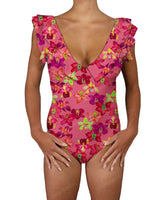 V-Neck Ruffle Trim One Piece