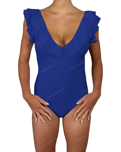 V-Neck Ruffle Trim One Piece