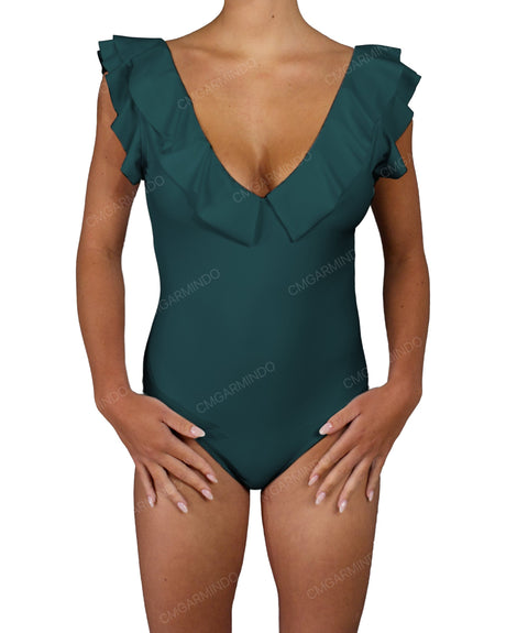 V-Neck Ruffle Trim One Piece