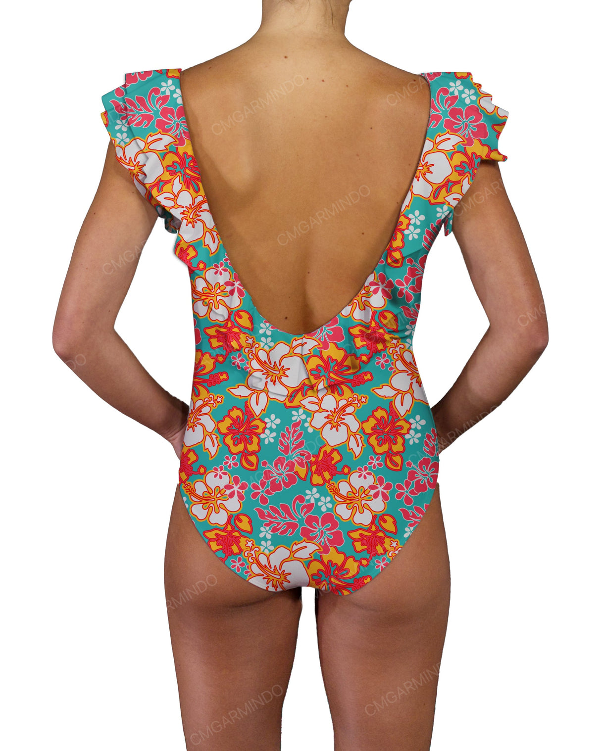 V-Neck Ruffle Trim One Piece