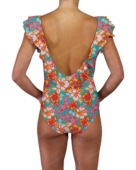 V-Neck Ruffle Trim One Piece
