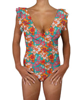 V-Neck Ruffle Trim One Piece