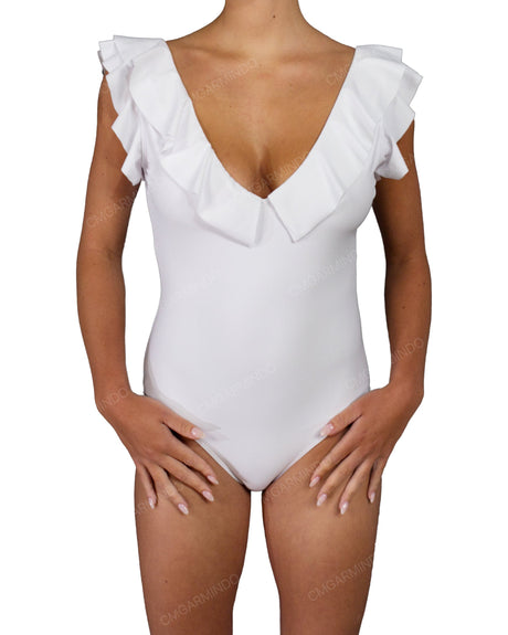 V-Neck Ruffle Trim One Piece