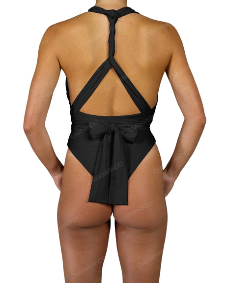 Deep V-Neck Strap Tie One Piece