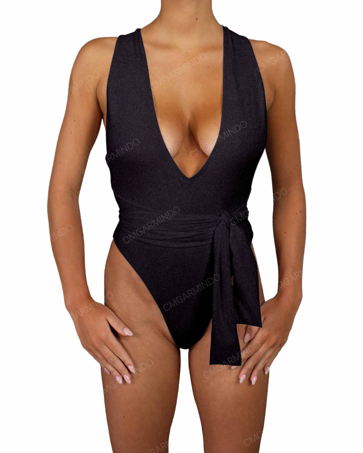 Deep V-Neck Strap Tie One Piece