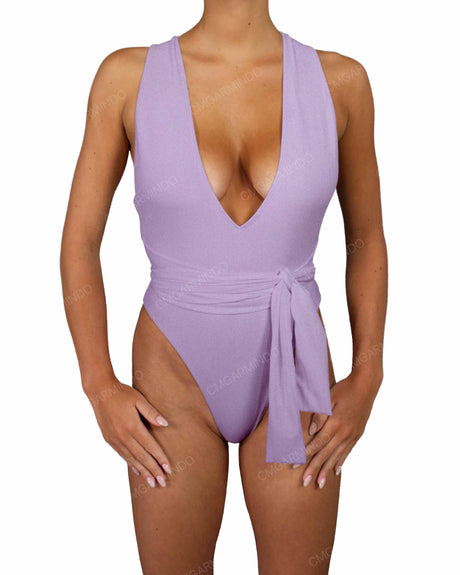 Deep V-Neck Strap Tie One Piece