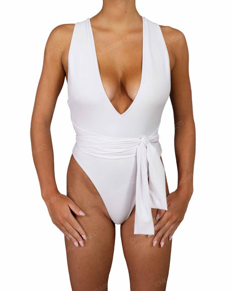 Deep V-Neck Strap Tie One Piece