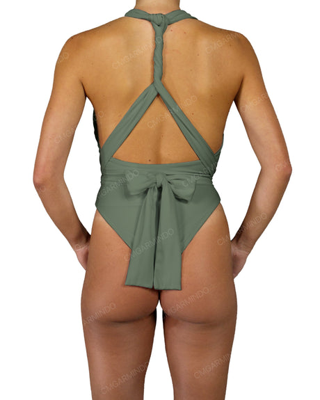 Deep V-Neck Strap Tie One Piece