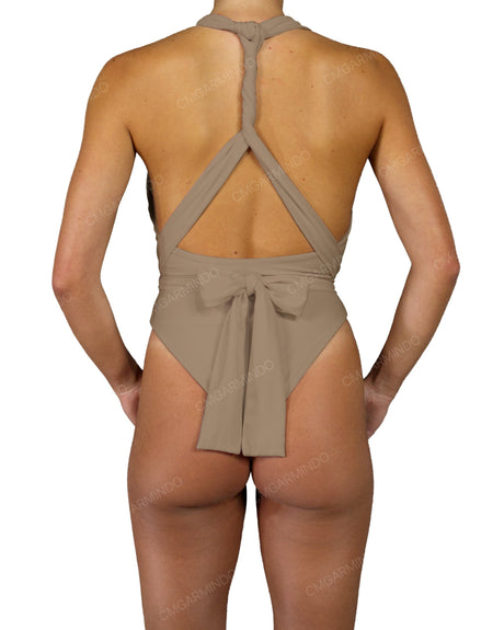 Deep V-Neck Strap Tie One Piece