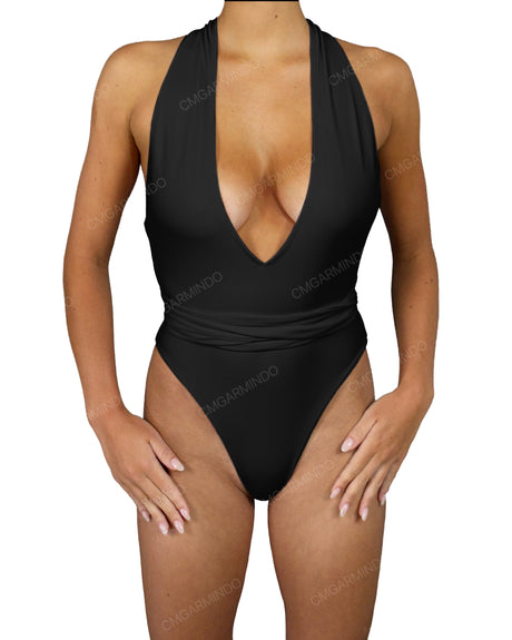 Deep V-Neck Strap Tie One Piece