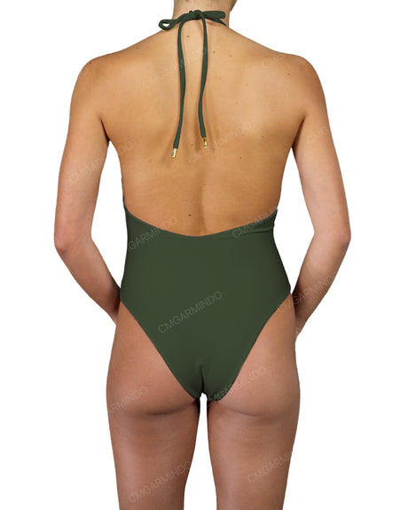 Deep V-Neck Halter String Tie One Piece