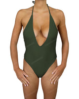 Deep V-Neck Halter String Tie One Piece