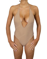 Deep V-Neck Halter String Tie One Piece