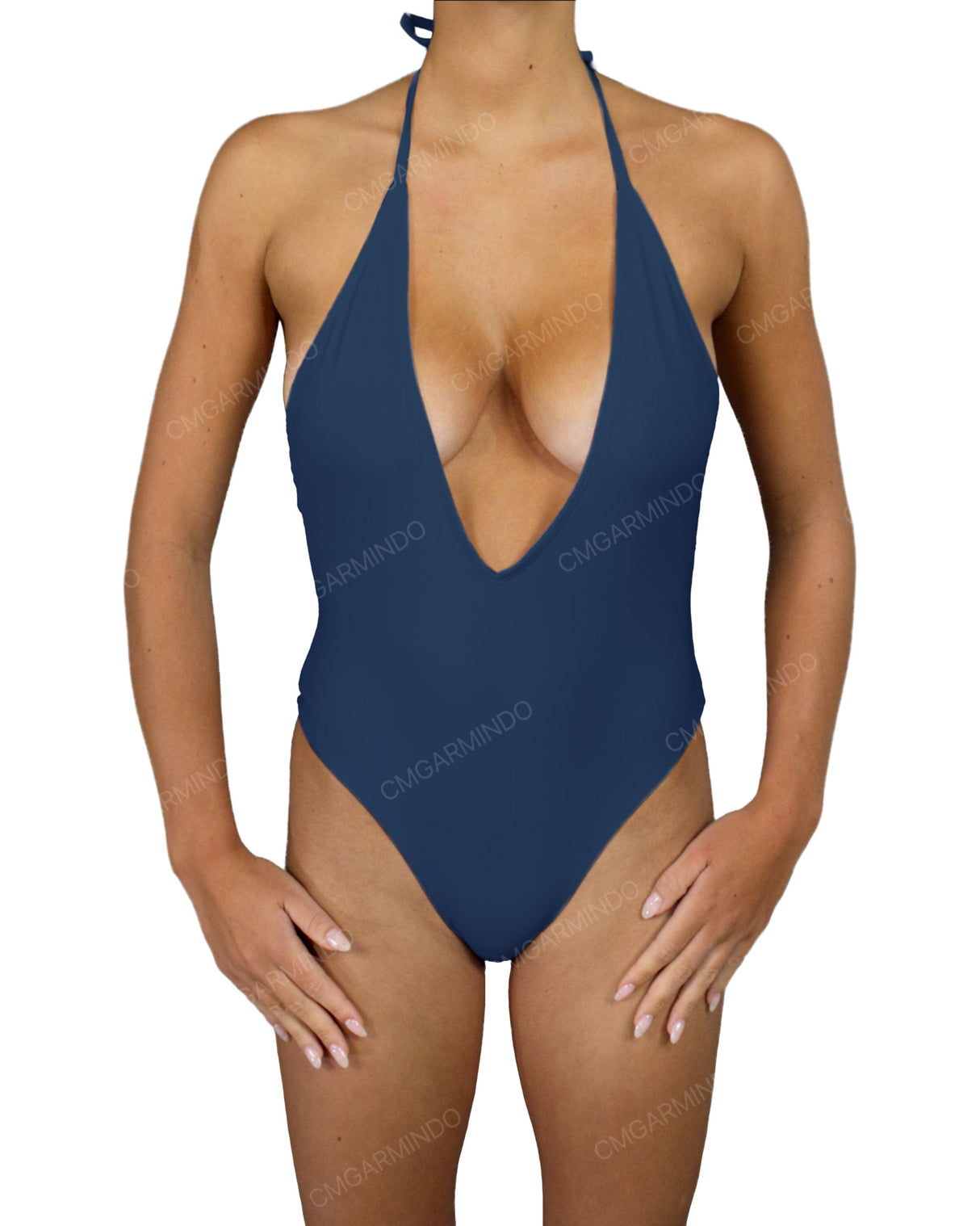 Deep V-Neck Halter String Tie One Piece