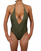 Deep V-Neck Halter String Tie One Piece