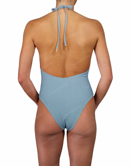 Deep V-Neck Halter String Tie One Piece