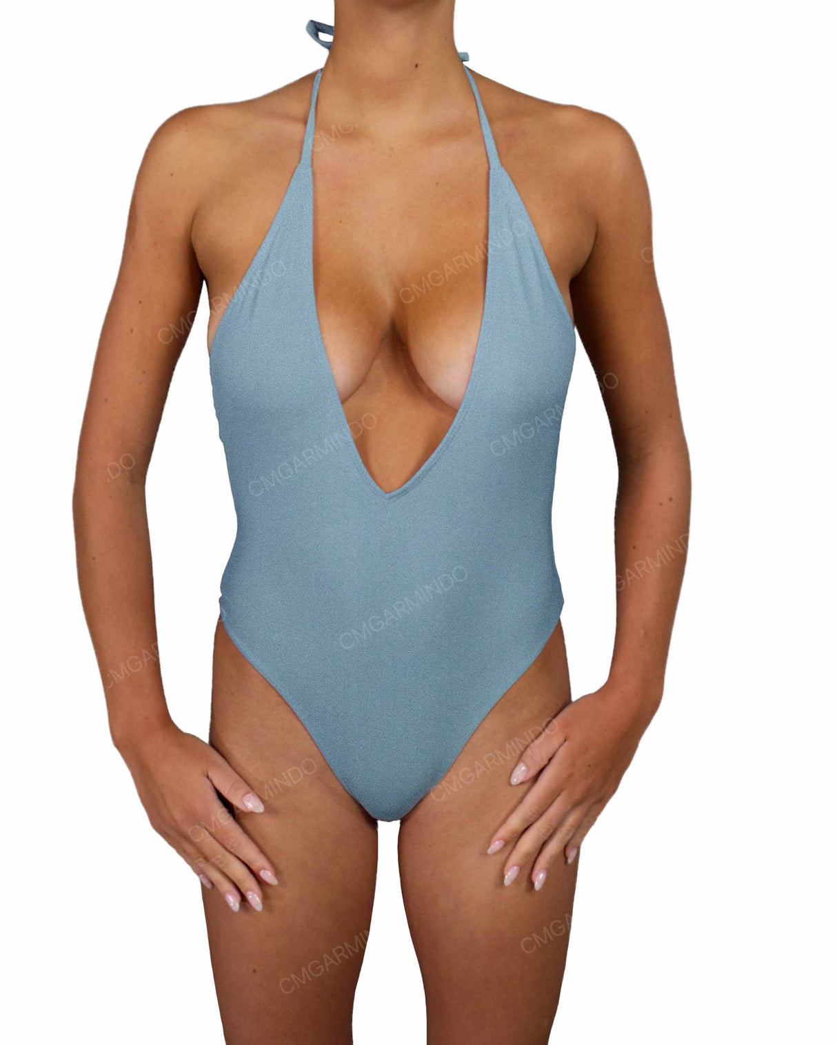 Deep V-Neck Halter String Tie One Piece