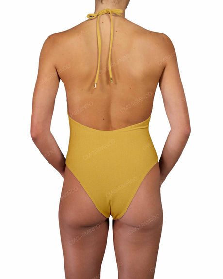 Deep V-Neck Halter String Tie One Piece